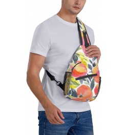 Stylish Fruit Bright Watercolor Peach Cross Chest Bag Diagonally Unisex Crossbody Backpack Travel Backpack, Lightweight Casua...