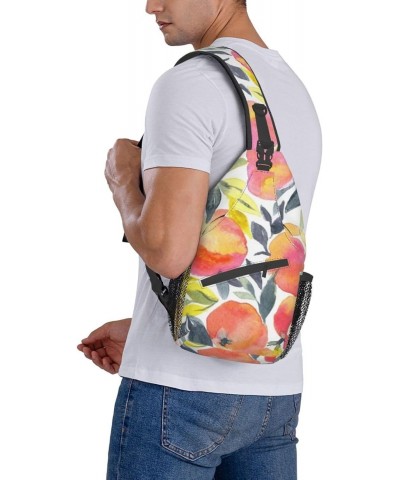 Stylish Fruit Bright Watercolor Peach Cross Chest Bag Diagonally Unisex Crossbody Backpack Travel Backpack, Lightweight Casua...