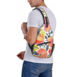 Stylish Fruit Bright Watercolor Peach Cross Chest Bag Diagonally Unisex Crossbody Backpack Travel Backpack, Lightweight Casua...