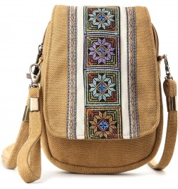 Embroidery Canvas Crossbody Bag Cell phone Pouch Coin Purse for Women A001 - Size Basic - Camel Yellow $10.04 Crossbody Bags