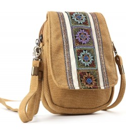 Embroidery Canvas Crossbody Bag Cell phone Pouch Coin Purse for Women A001 - Size Basic - Camel Yellow $10.04 Crossbody Bags