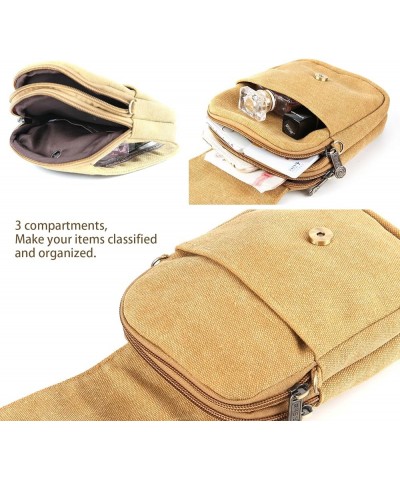 Embroidery Canvas Crossbody Bag Cell phone Pouch Coin Purse for Women A001 - Size Basic - Camel Yellow $10.04 Crossbody Bags