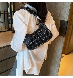 Women Small Wrinkled Dumpling Handbag Soft PU Lether Ruched Shoulder Bag Hobo Bag Satchel Bag Purse (Purple) Black $17.85 Totes