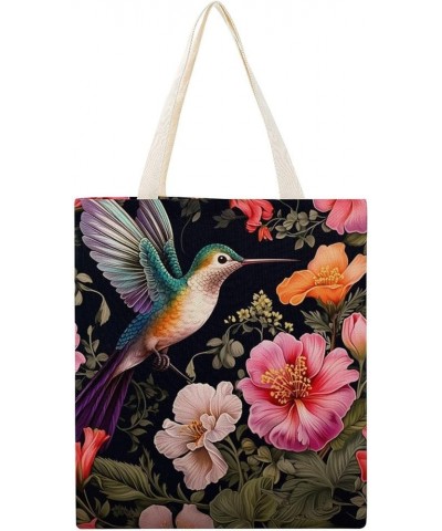 Hummingbird And Flower Canvas Tote Flying Bird Flower Makeup Bags Bulk Shopping Bag for Shopping Totebag-8 $10.80 Totes