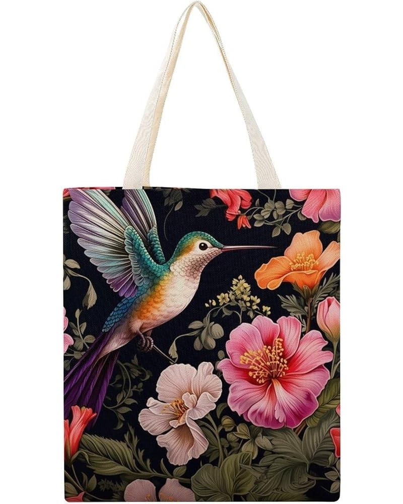 Hummingbird And Flower Canvas Tote Flying Bird Flower Makeup Bags Bulk Shopping Bag for Shopping Totebag-8 $10.80 Totes