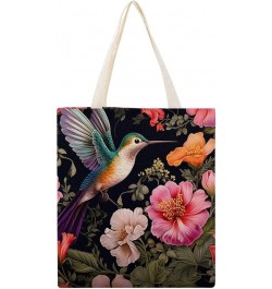 Hummingbird And Flower Canvas Tote Flying Bird Flower Makeup Bags Bulk Shopping Bag for Shopping Totebag-8 $10.80 Totes