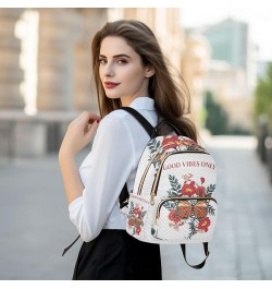 Poppy Flower Butterfly Design Good Vibes Only Small Backpack Purse for Women Travel Bag Fashion Daypack Back Pack Shoulder Ba...