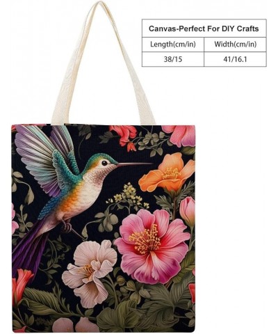 Hummingbird And Flower Canvas Tote Flying Bird Flower Makeup Bags Bulk Shopping Bag for Shopping Totebag-8 $10.80 Totes