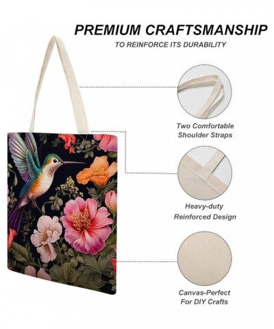 Hummingbird And Flower Canvas Tote Flying Bird Flower Makeup Bags Bulk Shopping Bag for Shopping Totebag-8 $10.80 Totes