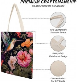 Hummingbird And Flower Canvas Tote Flying Bird Flower Makeup Bags Bulk Shopping Bag for Shopping Totebag-8 $10.80 Totes