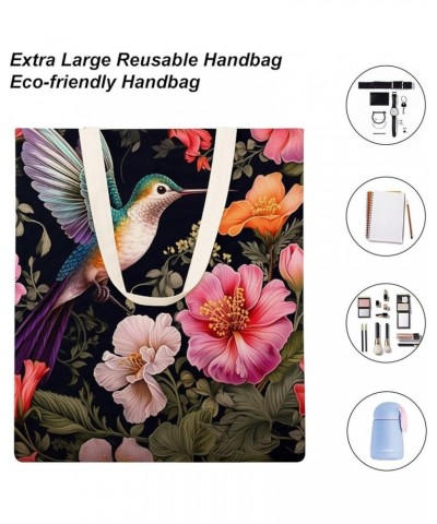 Hummingbird And Flower Canvas Tote Flying Bird Flower Makeup Bags Bulk Shopping Bag for Shopping Totebag-8 $10.80 Totes