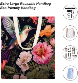 Hummingbird And Flower Canvas Tote Flying Bird Flower Makeup Bags Bulk Shopping Bag for Shopping Totebag-8 $10.80 Totes