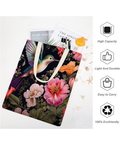 Hummingbird And Flower Canvas Tote Flying Bird Flower Makeup Bags Bulk Shopping Bag for Shopping Totebag-8 $10.80 Totes