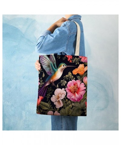 Hummingbird And Flower Canvas Tote Flying Bird Flower Makeup Bags Bulk Shopping Bag for Shopping Totebag-8 $10.80 Totes