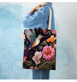 Hummingbird And Flower Canvas Tote Flying Bird Flower Makeup Bags Bulk Shopping Bag for Shopping Totebag-8 $10.80 Totes