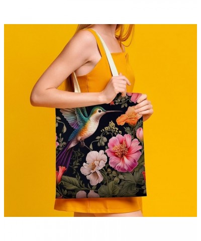 Hummingbird And Flower Canvas Tote Flying Bird Flower Makeup Bags Bulk Shopping Bag for Shopping Totebag-8 $10.80 Totes