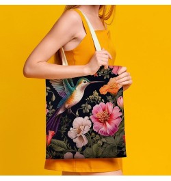 Hummingbird And Flower Canvas Tote Flying Bird Flower Makeup Bags Bulk Shopping Bag for Shopping Totebag-8 $10.80 Totes