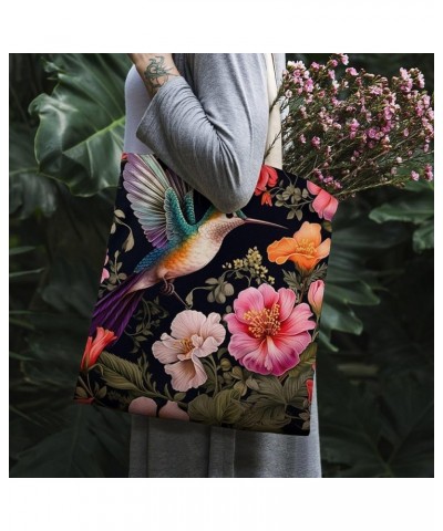 Hummingbird And Flower Canvas Tote Flying Bird Flower Makeup Bags Bulk Shopping Bag for Shopping Totebag-8 $10.80 Totes