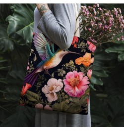 Hummingbird And Flower Canvas Tote Flying Bird Flower Makeup Bags Bulk Shopping Bag for Shopping Totebag-8 $10.80 Totes