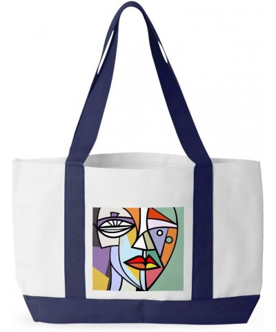 Picasso Style Cruiser Tote Bag - Cubism Shopping Bag - Art Print Tote Bag White Navy $28.41 Totes