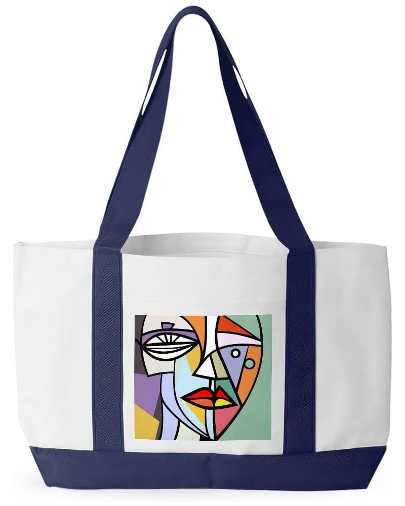 Picasso Style Cruiser Tote Bag - Cubism Shopping Bag - Art Print Tote Bag White Navy $28.41 Totes