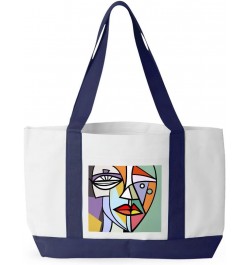 Picasso Style Cruiser Tote Bag - Cubism Shopping Bag - Art Print Tote Bag White Navy $28.41 Totes