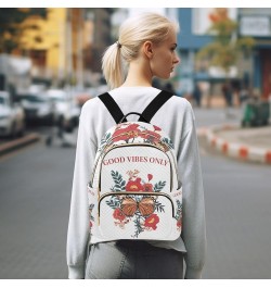 Poppy Flower Butterfly Design Good Vibes Only Small Backpack Purse for Women Travel Bag Fashion Daypack Back Pack Shoulder Ba...