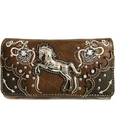 Floral Poppy Horse Western Women Crossbody Wrist Trifold Wallet Chocolate $14.70 Wallets