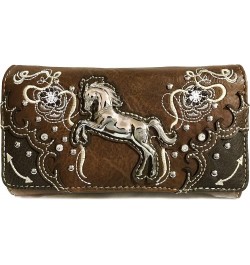 Floral Poppy Horse Western Women Crossbody Wrist Trifold Wallet Chocolate $14.70 Wallets