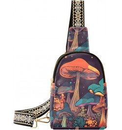 Women's Sling Bag Trippy Vibrant Mushroom Print with Adjustable Strap Zipper Closure, PU Leather Water Resistant Crossbody Ba...