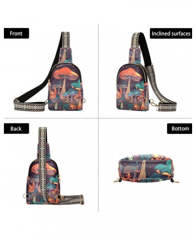 Women's Sling Bag Trippy Vibrant Mushroom Print with Adjustable Strap Zipper Closure, PU Leather Water Resistant Crossbody Ba...