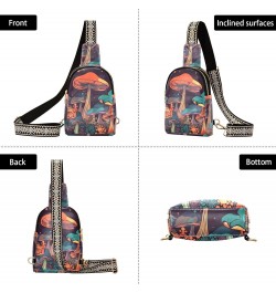 Women's Sling Bag Trippy Vibrant Mushroom Print with Adjustable Strap Zipper Closure, PU Leather Water Resistant Crossbody Ba...