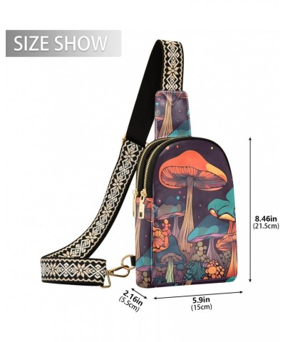 Women's Sling Bag Trippy Vibrant Mushroom Print with Adjustable Strap Zipper Closure, PU Leather Water Resistant Crossbody Ba...