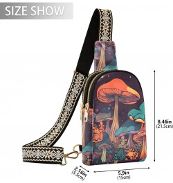 Women's Sling Bag Trippy Vibrant Mushroom Print with Adjustable Strap Zipper Closure, PU Leather Water Resistant Crossbody Ba...