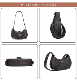 Small Stitching Shoulder Bag for Women PU Leather Retro Outdoor Crossbody Bag Trendy Designer Clutch Handbag Purse Black $45....