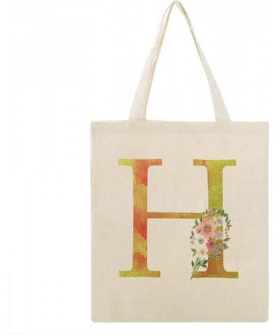 Gold Watercolor Rose Floral Alphabet Monogram Initial Letter G Canvas Tote Bag with Handle Cute Book Bag Shopping Shoulder Ba...