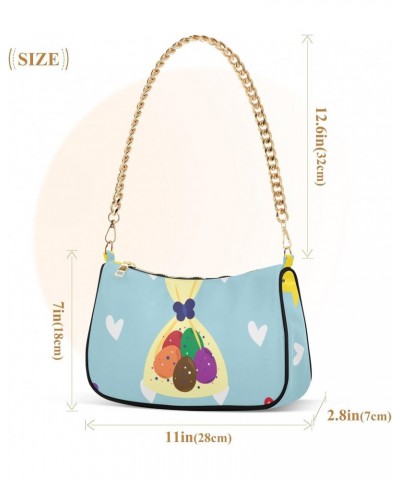 Women's Chain Straps Shoulder Bag-Cartoon Bear and Heart Pattern ，Small Handbag Purse,Gold Chain Clutch $20.51 Shoulder Bags