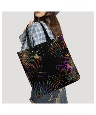 Happy Halloween Spider Web Printed Tote Bag for Women Fashion Handbag with Top Handles Shopping Bags for Work Travel $17.85 T...