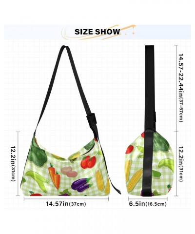 Vegetable Carrot Green Plaid Tote Bag for Women Large Hobo Bags Crossbody Shoulder Bag Leather Tote with Adjustable Strap for...