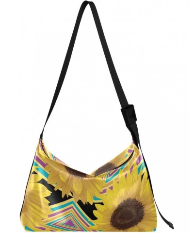 Spring Sunflowers Pattern Hobo Crossbody Bags for Women Leather Large Shoulder Bag Cross Body Colored Geometric Trendy Womens...