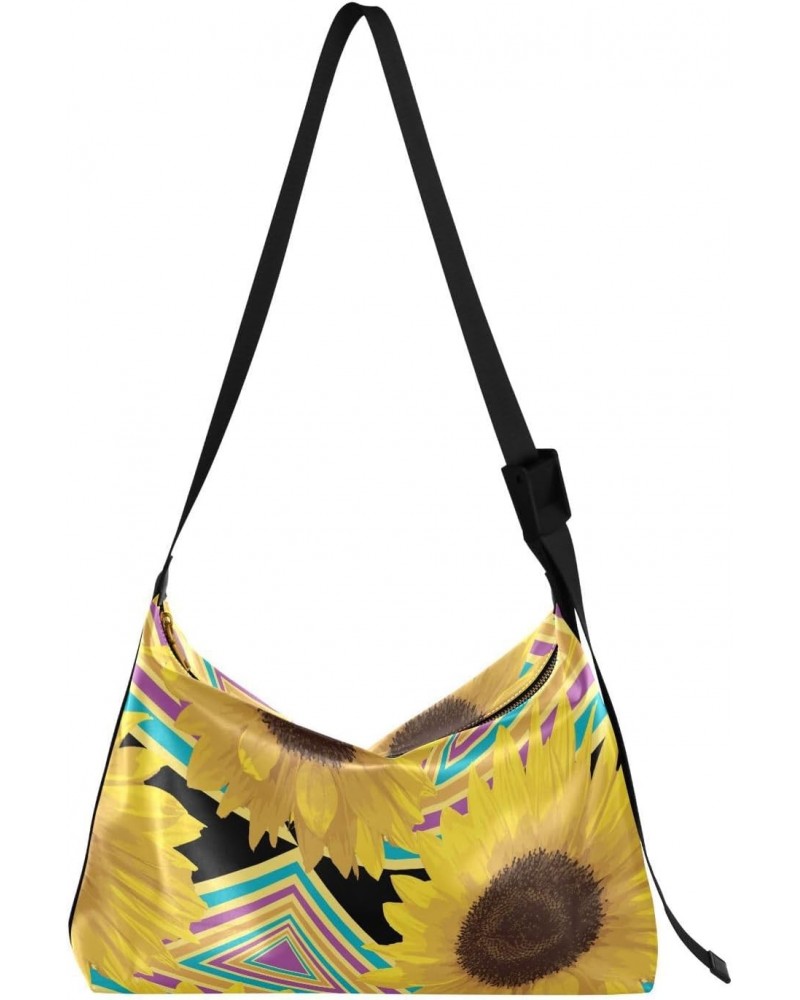 Spring Sunflowers Pattern Hobo Crossbody Bags for Women Leather Large Shoulder Bag Cross Body Colored Geometric Trendy Womens...