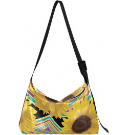 Spring Sunflowers Pattern Hobo Crossbody Bags for Women Leather Large Shoulder Bag Cross Body Colored Geometric Trendy Womens...