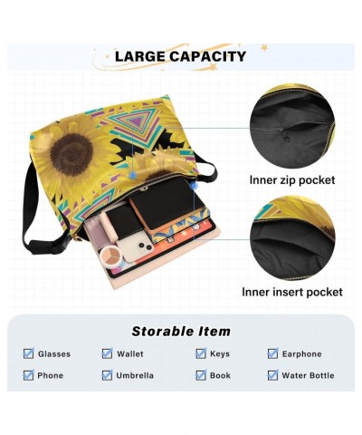 Spring Sunflowers Pattern Hobo Crossbody Bags for Women Leather Large Shoulder Bag Cross Body Colored Geometric Trendy Womens...