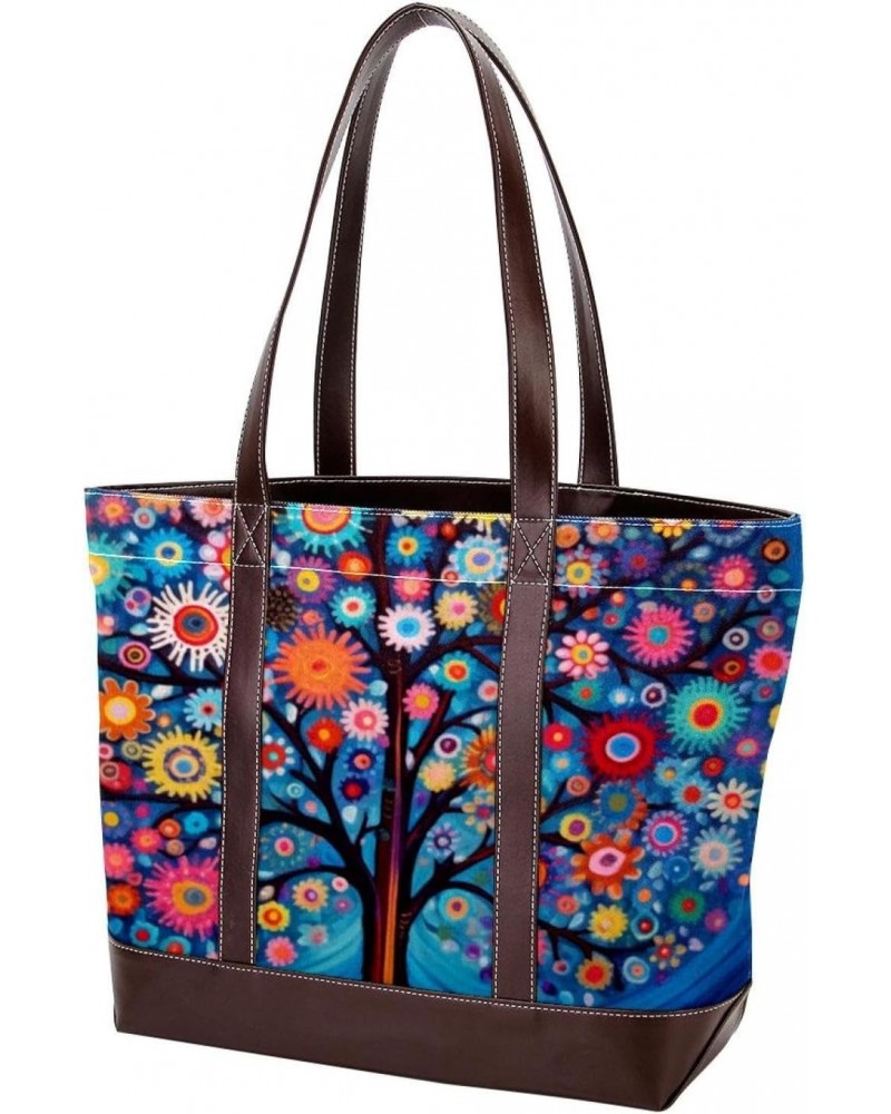 The Tote Bag For Women,Tote Bag With Zipper,Canvas Tote Bag,Abstract Colorful Printing Tree Handbags $20.98 Totes