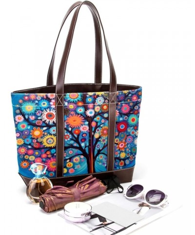 The Tote Bag For Women,Tote Bag With Zipper,Canvas Tote Bag,Abstract Colorful Printing Tree Handbags $20.98 Totes