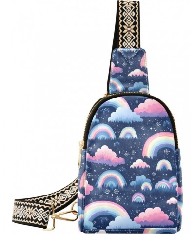 Sling Bag for Women Cartoon Rainbow Clouds Snowflakes Crossbody Bag Small Chest Bag Shoulder Bag Cell Phone Purse for Casual ...