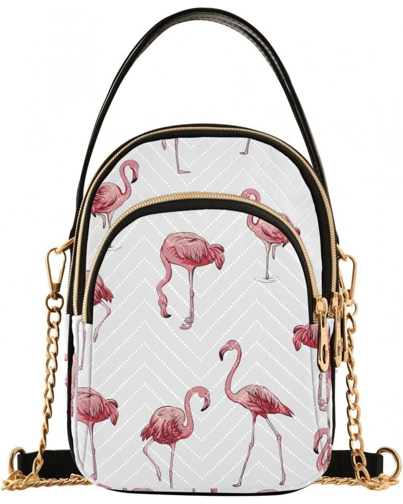 Flamingo Small Crossbody Handbag for Women Mini Over Shoulder Purse with Three Zippered Pockets Durable Cell Phone Purse for ...