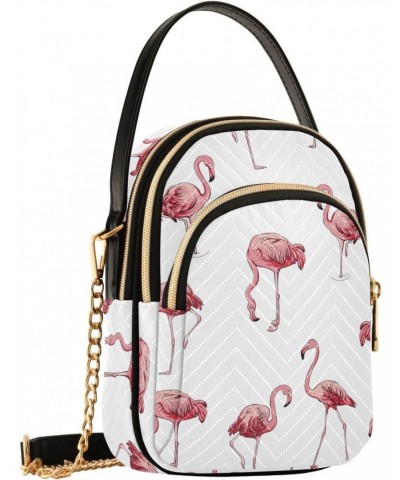 Flamingo Small Crossbody Handbag for Women Mini Over Shoulder Purse with Three Zippered Pockets Durable Cell Phone Purse for ...