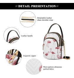 Flamingo Small Crossbody Handbag for Women Mini Over Shoulder Purse with Three Zippered Pockets Durable Cell Phone Purse for ...