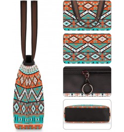 Women Tote Bag Large Handbag Aztec Geometric Pattern Shoulder Bag Zippered Satchel Purse for Work Travel Beach Bag $11.25 Sat...